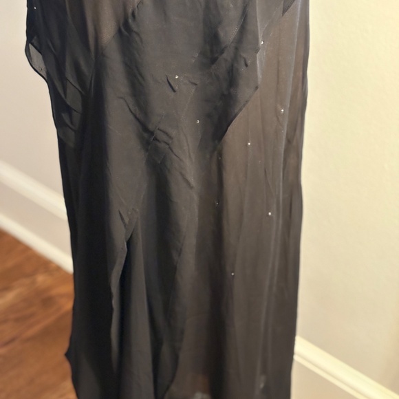 Elegant Luxurious Silk Gown Scattered Sequins Black with Beige Lining 50" Long - Picture 9 of 14